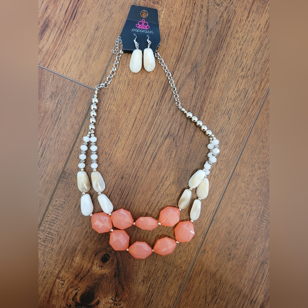 Paparazzi Vibrant Orange and Cream Necklace Set